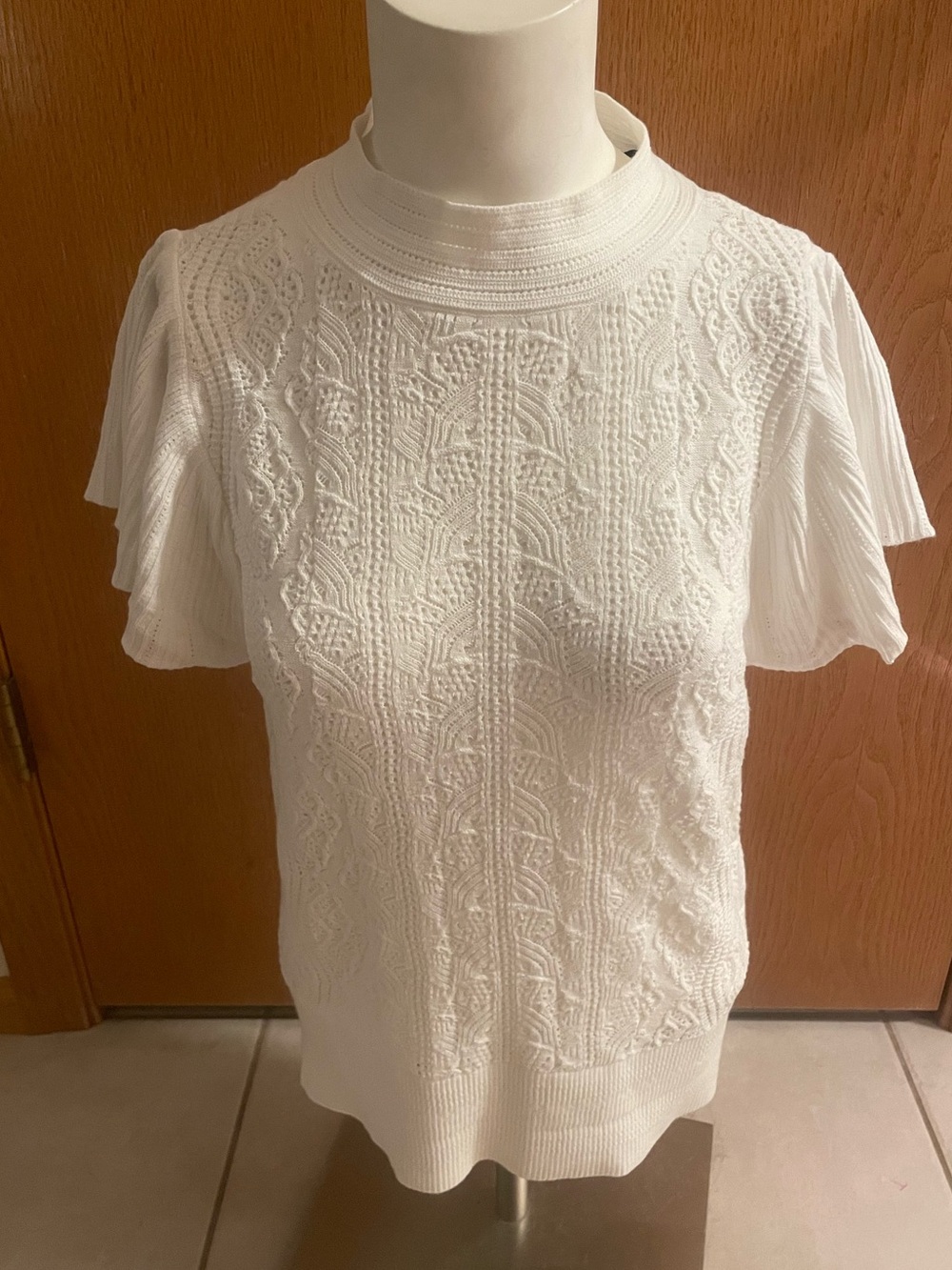 White House Black Market White Textured Knit Short-Sleeve Top, NWOT